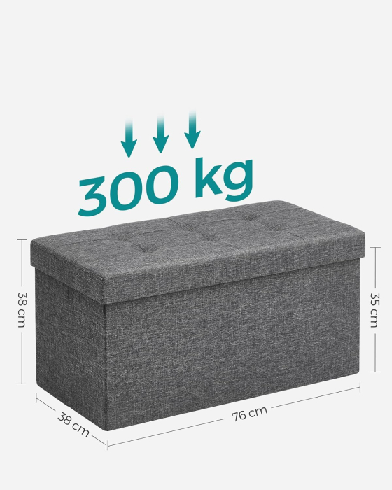 Taburet pliabil cu sezut moale, spatiu de depozitare 80litri, maxim 300kg, 76x38x38cm, gri inchis [3]