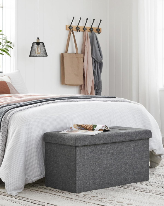 Taburet pliabil cu sezut moale, spatiu de depozitare 80litri, maxim 300kg, 76x38x38cm, gri inchis [4]