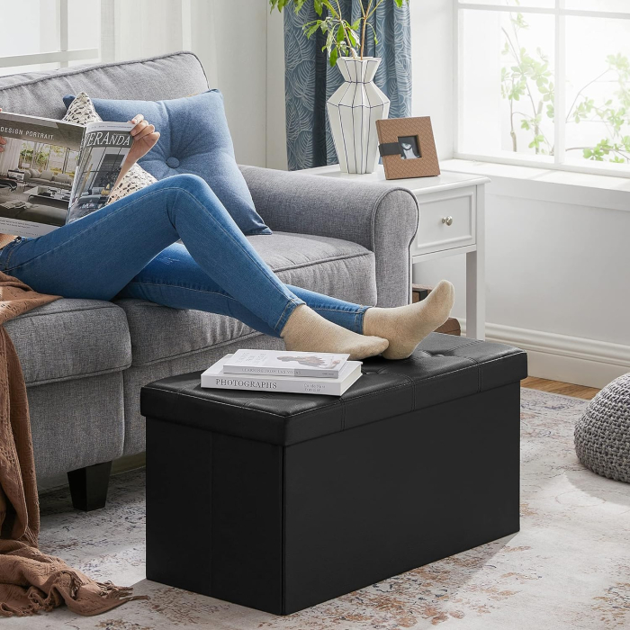 SONGMICS Taburet pliabil cu sezut moale, spatiu de depozitare 80litri, maxim 300kg, 76x38x38cm, negru [6]