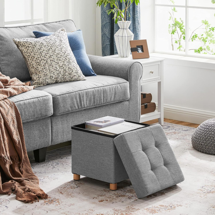 SONGMICS Taburet pliabil cu sezut moale, spatiu de depozitare, maxim 300kg, 38x38x40cm, gri [8]