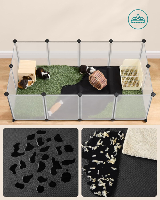 Tarc animale mici modular plastic transparent, placi baza si covoras impermeabil detasabil, configurabil pe 2 niveluri, 143x73x46 cm [7]
