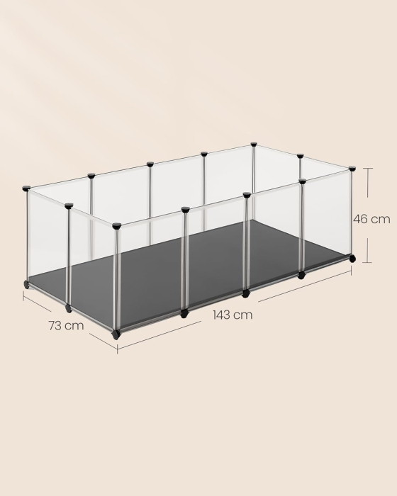 SONGMICS Tarc animale mici modular cu placi de baza si covoras impermeabil, 143x73x46 cm, transparent [8]