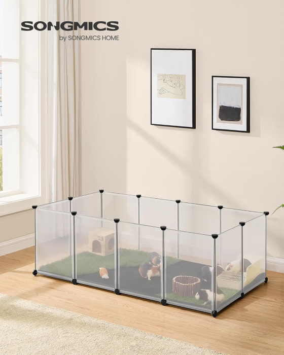 Tarc animale mici modular plastic transparent, placi baza si covoras impermeabil detasabil, configurabil pe 2 niveluri, 143x73x46 cm [6]