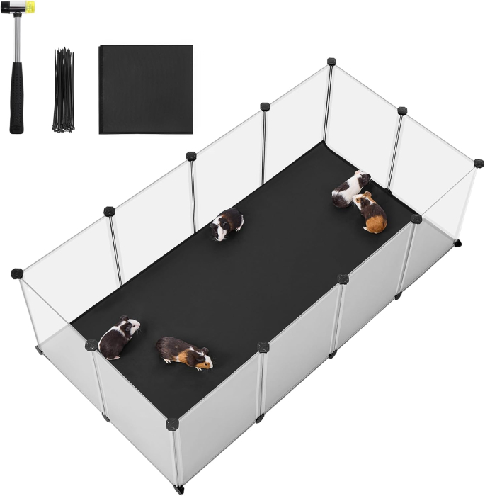 SONGMICS Tarc animale mici modular cu placi de baza si covoras impermeabil, 145x73x57 cm, transparent [3]