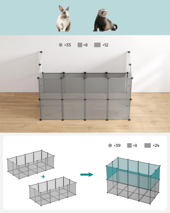 Tarc pentru animale de companie, din plastic, DIY, configurabil, 143x73x46cm, gri [4]