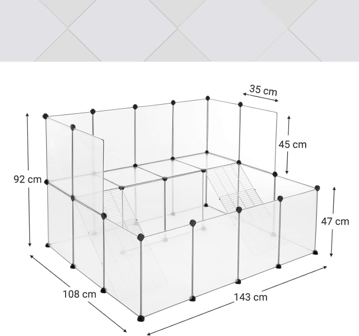 Tarc animale mici rozatoare plastic modular diy, 143x108x92 cm, panouri transparente, alb [9]