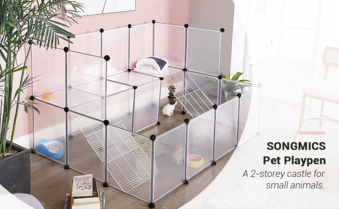 SONGMICS Tarc pentru animale mici rozatoare, din plastic, modulara DIY, 143x108x92cm, alb [3]