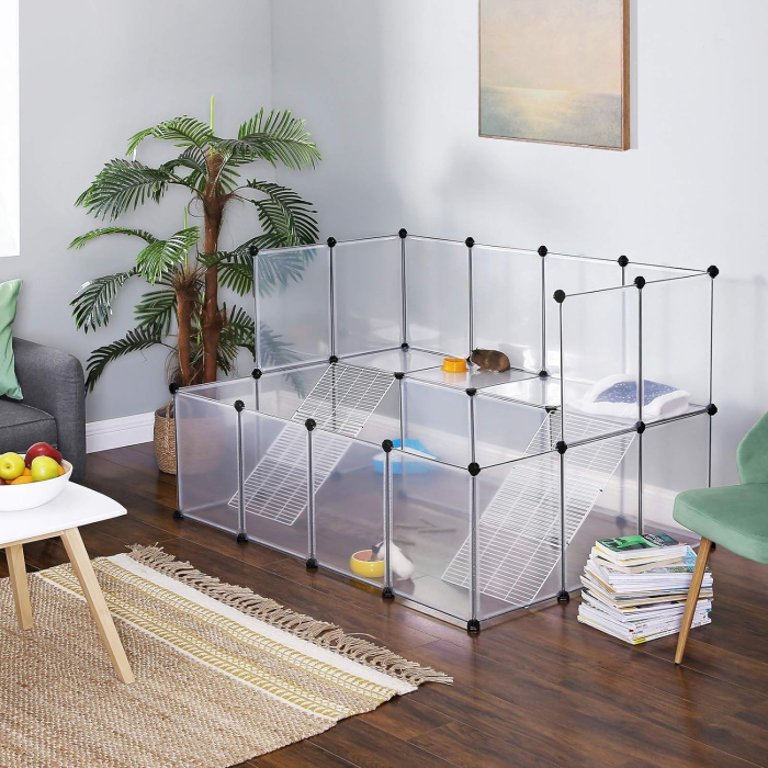 Tarc animale mici rozatoare plastic modular diy, 143x108x92 cm, panouri transparente, alb [4]