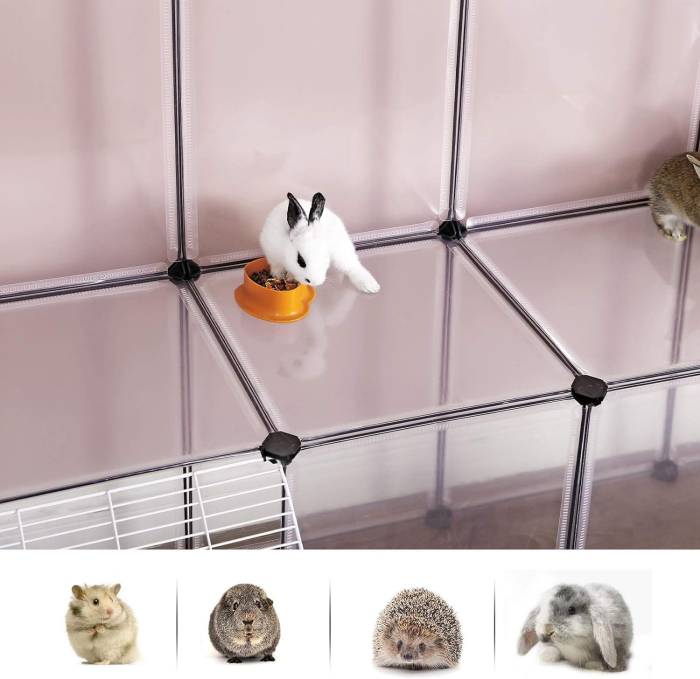 Tarc animale mici rozatoare plastic modular diy, 143x108x92 cm, panouri transparente, alb [7]