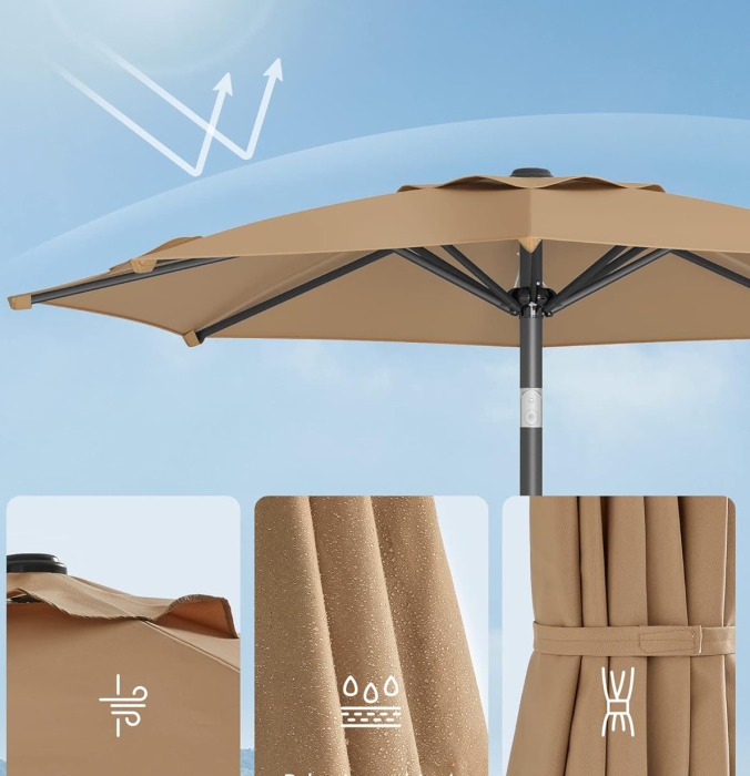 Umbrela de gradina 200 cm, inclinare dubla 30Â°, poliester UPF 50+, cadru metalic, maro taupe [7]