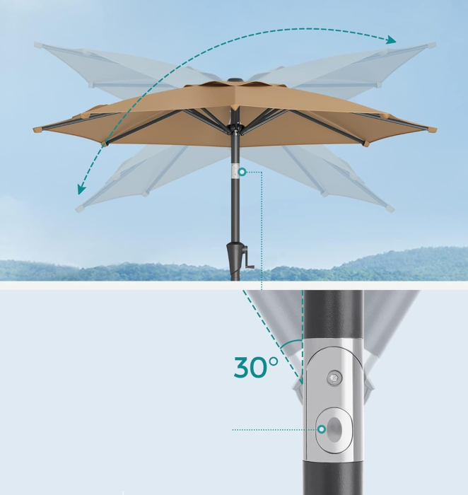 Umbrela de gradina 200 cm, inclinare dubla 30Â°, poliester UPF 50+, cadru metalic, maro taupe [6]