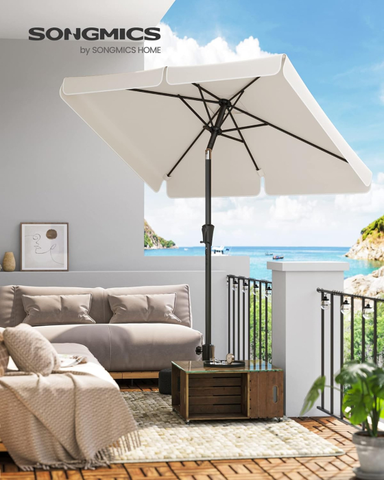 Umbrela de gradina cu manivela, 200x150 cm, UPF 50+, inclinare 30Â°, structura metalica, bej [4]