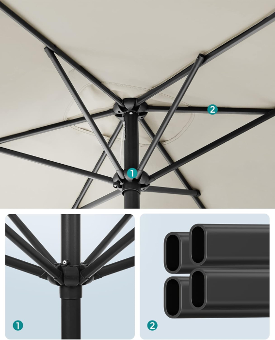 Umbrela de gradina cu manivela, 200x150 cm, UPF 50+, inclinare 30Â°, structura metalica, bej [7]