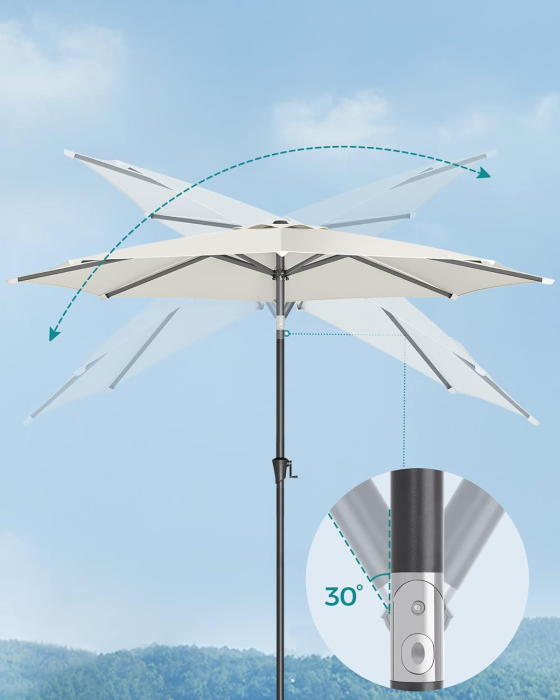 Umbrela de gradina cu manivela, 330 cm, UPF 50+, inclinare 30Â°, structura metalica cu 8 spite, bej [4]