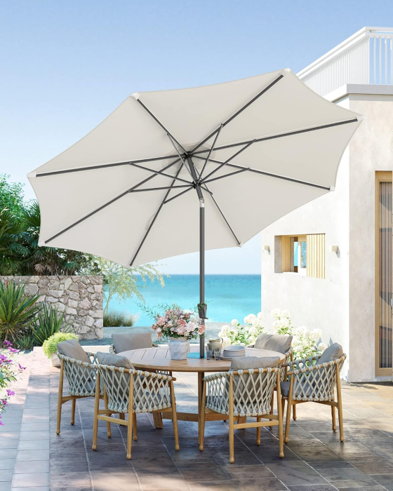 Umbrela de gradina cu manivela, 330 cm, UPF 50+, inclinare 30Â°, structura metalica cu 8 spite, bej [2]