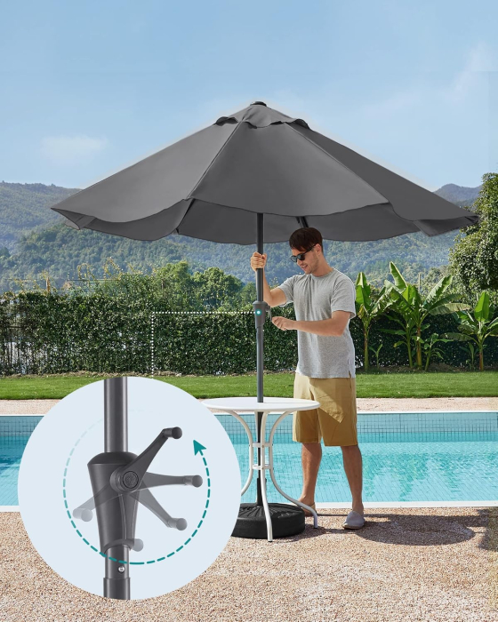 Umbrela de gradina cu manivela, 330 cm, UPF 50+, inclinare 30Â°, structura metalica cu 8 spite, gri [4]