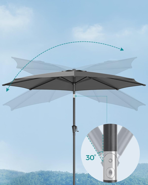 Umbrela de gradina cu manivela, 330 cm, UPF 50+, inclinare 30Â°, structura metalica cu 8 spite, gri [2]