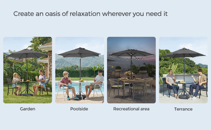 SONGMICS Umbrela de gradina, cu manivela pentru deschidere, sistem inclinare, 200cm, gri [2]