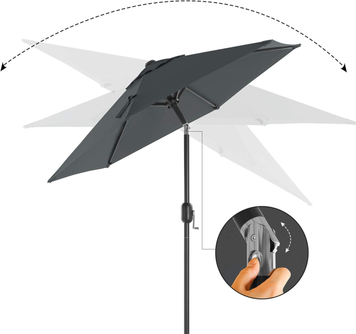 Umbrela de gradina, cu manivela pentru deschidere, sistem inclinare, 200cm, gri [8]