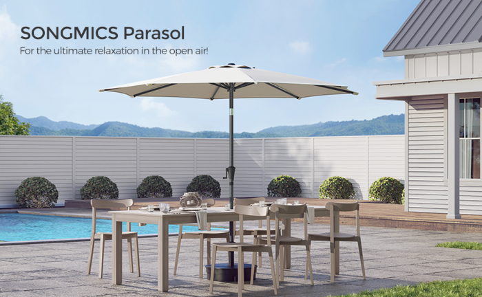 SONGMICS Umbrela de gradina, cu manivela pentru deschidere, sistem inclinare, 300cm, bej [7]