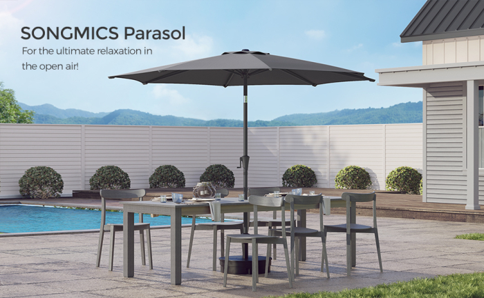 Umbrela gradina cu manivela si sistem inclinare 30, poliester 180g/m2 UPF 50+, stalp metalic, D300 cm, gri [3]
