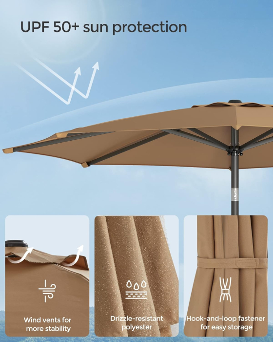 Umbrela de gradina, cu manivela pentru deschidere, sistem inclinare, 300cm, taupe [3]