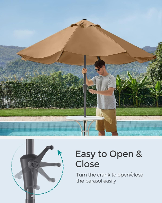 Umbrela de gradina, cu manivela pentru deschidere, sistem inclinare, 300cm, taupe [7]