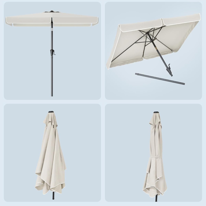 Umbrela de gradina cu manivela, UPF 50+, inclinare 30Â°, structura metalica, 300x200 cm, bej [7]