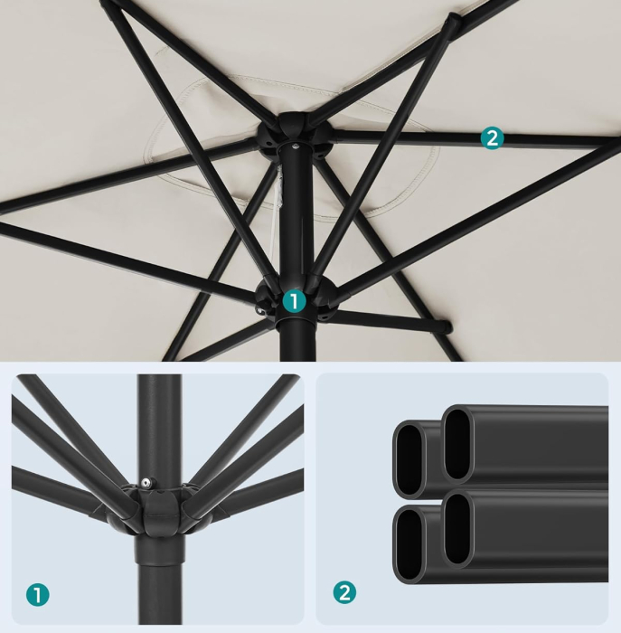 Umbrela de gradina cu manivela, UPF 50+, inclinare 30Â°, structura metalica, 300x200 cm, bej [5]
