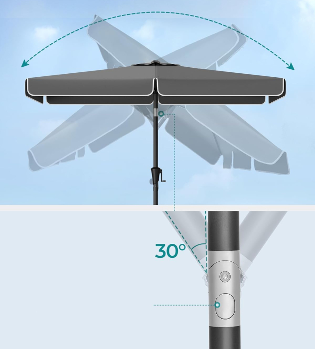 Umbrela de gradina cu manivela, UPF 50+, inclinare 30Â°, structura metalica, 300x200 cm, gri [4]