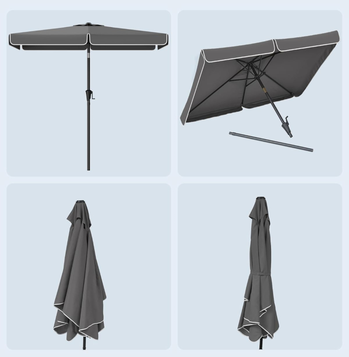 Umbrela de gradina cu manivela, UPF 50+, inclinare 30Â°, structura metalica, 300x200 cm, gri [7]