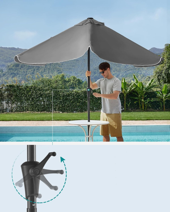 Umbrela de gradina cu manivela, UPF 50+, inclinare 30Â°, structura metalica, 300x200 cm, gri [3]