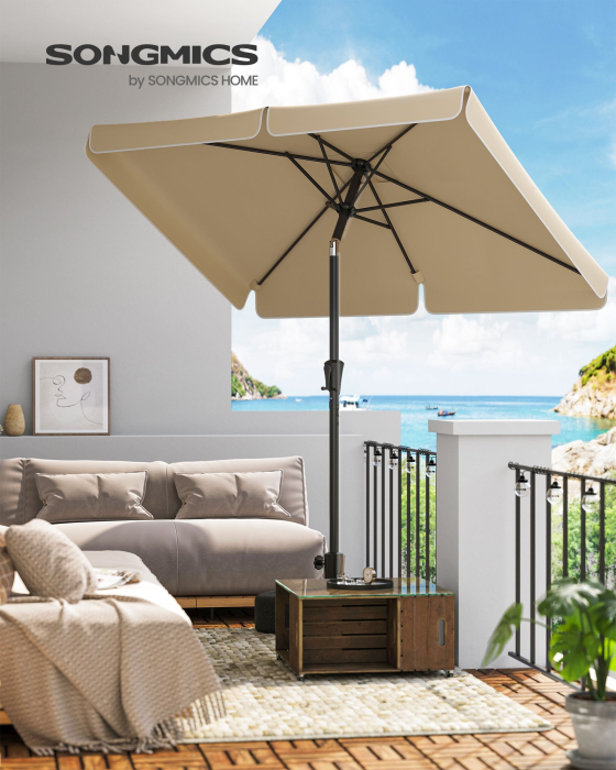 Umbrela de gradina cu manivela, UPF 50+, inclinare 30Â°, structura metalica, 300x200 cm, maro taupe [5]