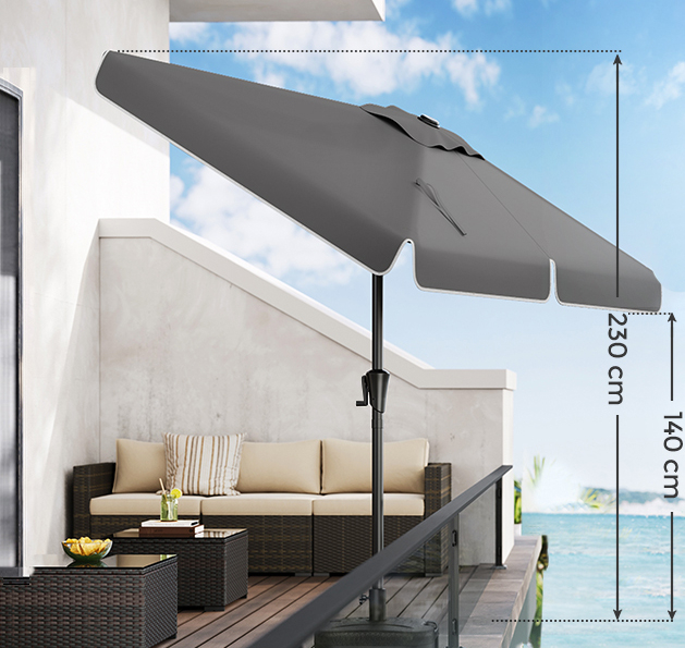 Umbrela terasa dreptunghiulara cu manivela si inclinare 30, poliester 180g/m2 UPF 50+, 200x150 cm, gri [3]