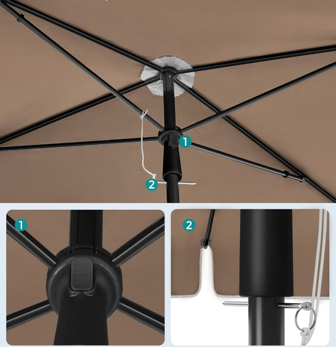 Umbrela terasa gradina sau plaja, cu inclinare 2 directii, protectie UV UPF 50+, husa inclusa, 200x125cm, maro taupe [7]