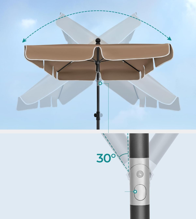 Umbrela terasa gradina sau plaja, cu inclinare 2 directii, protectie UV UPF 50+, husa inclusa, 200x125cm, maro taupe [3]
