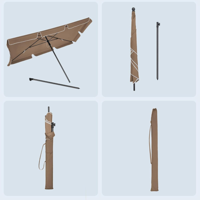 Umbrela terasa gradina sau plaja, cu inclinare 2 directii, protectie UV UPF 50+, husa inclusa, 200x125cm, maro taupe [8]
