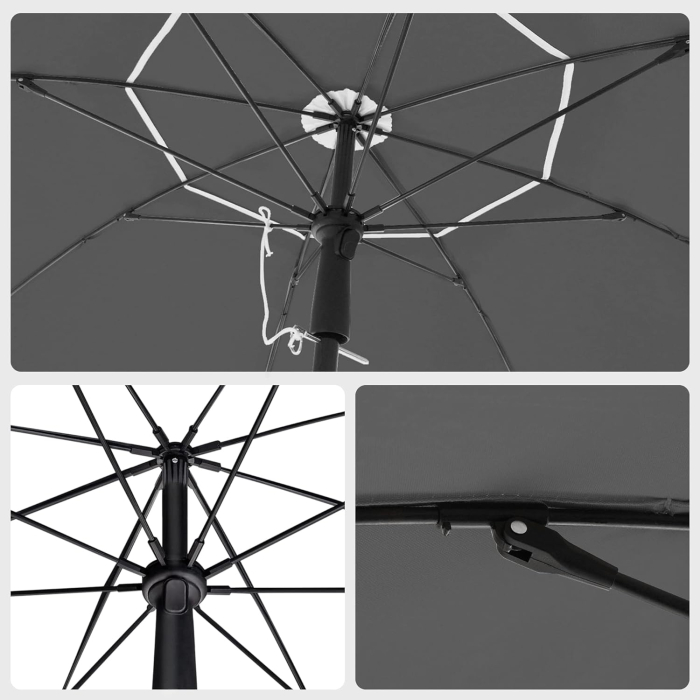 Umbrela terasa sau plaja cu inclinare aliaj zinc, nervuri fibra sticla, husa transport, diametru 200 cm, gri [5]
