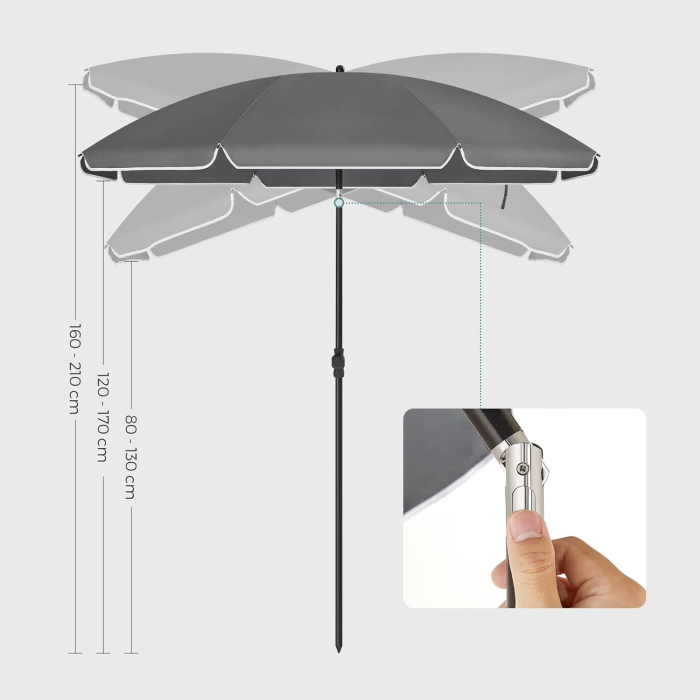 Umbrela terasa sau plaja cu inclinare si husa protectie, diametru 160 cm, gri [5]