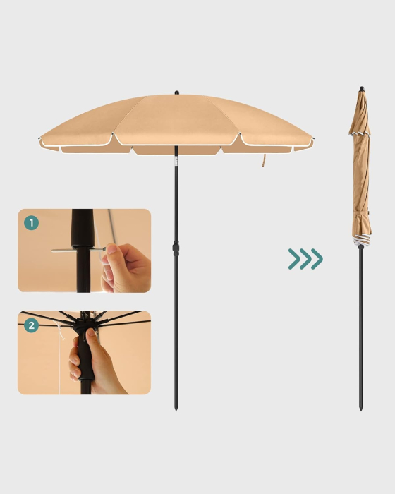 Umbrela terasa sau plaja cu inclinare si husa protectie, diametru 160 cm, taupe [8]