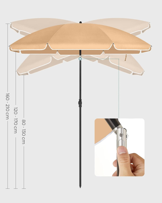 Umbrela terasa sau plaja cu inclinare si husa protectie, diametru 160 cm, taupe [5]