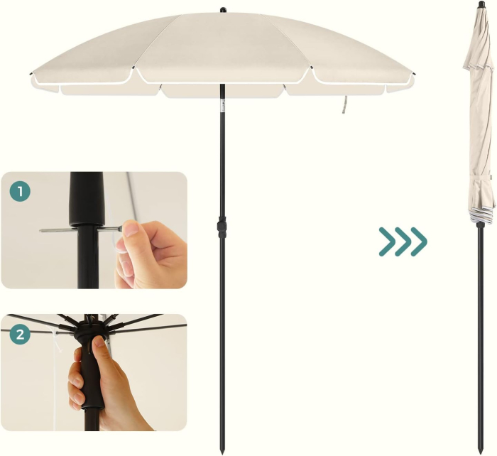 Umbrela terasa sau plaja cu inclinare, protectie UPF 50+, nervuri fibra sticla, husa transport, diametru 200 cm, bej [6]