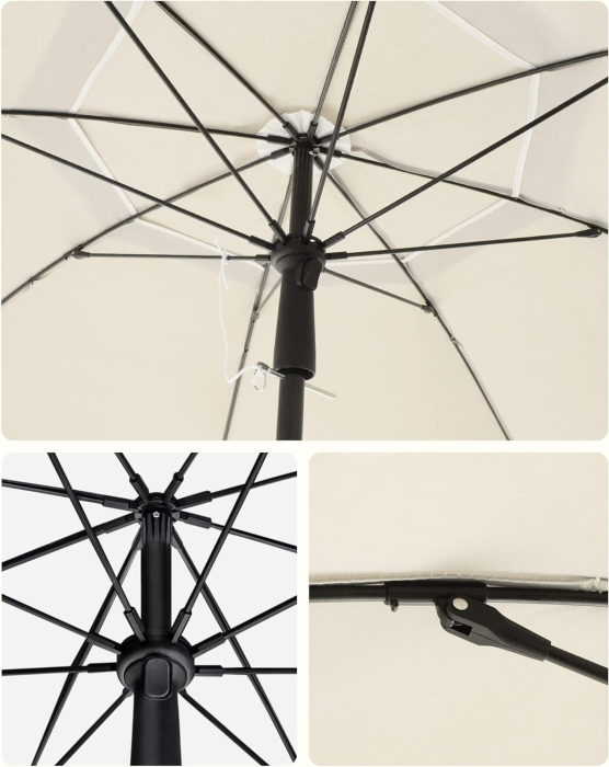 Umbrela terasa sau plaja cu inclinare, protectie UPF 50+, nervuri fibra sticla, husa transport, diametru 200 cm, bej [4]