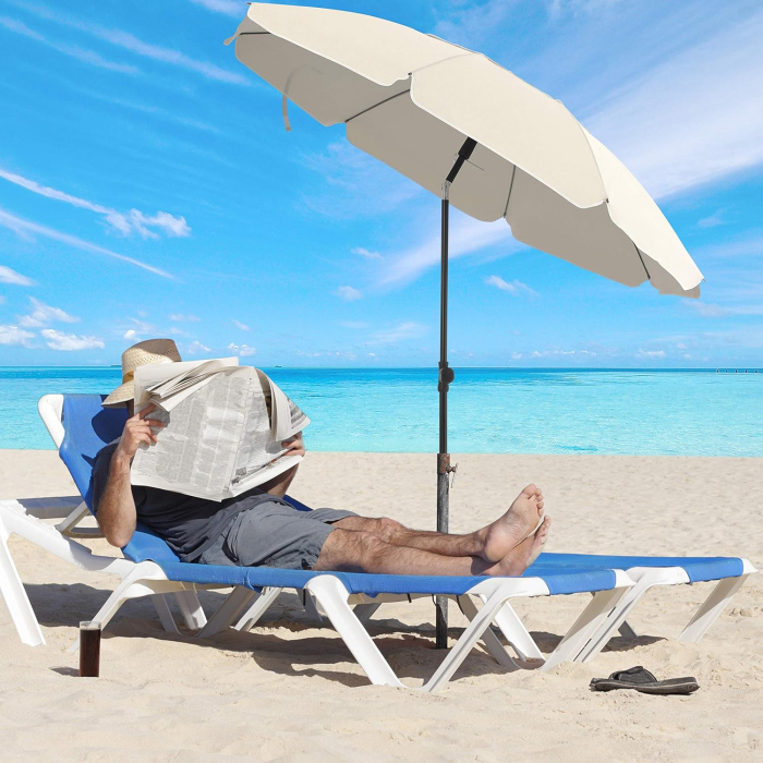 Umbrela terasa sau plaja cu inclinare, protectie UPF 50+, nervuri fibra sticla, husa transport, diametru 200 cm, bej [7]