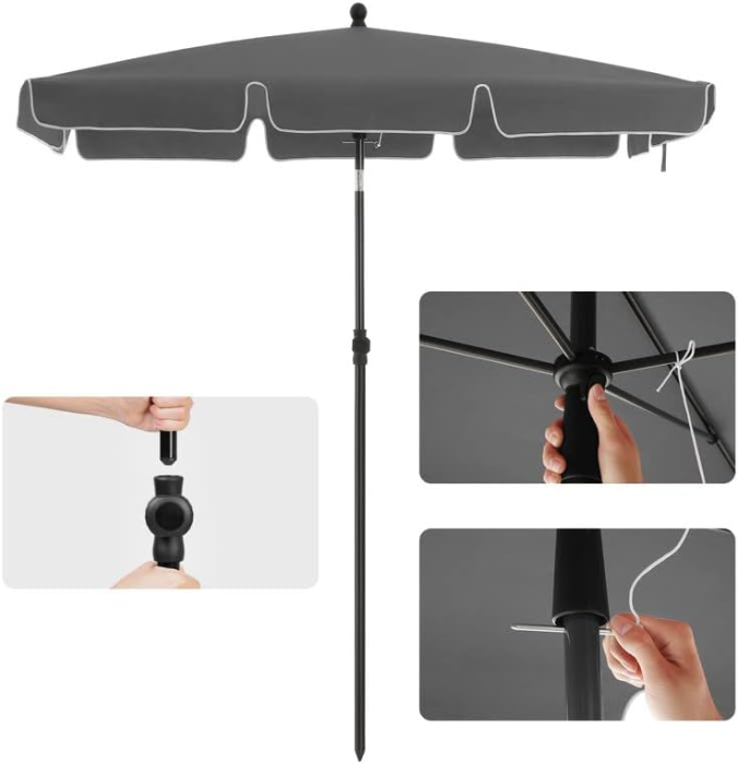 Umbrela terasa gradina sau plaja, inclinare 2 directii, protectie UV UPF 50+, 180x125 cm, gri [2]