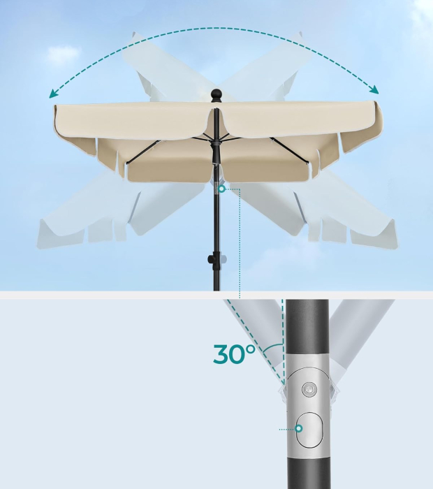 Umbrela terasa sau gradina reglabila, inclinare 2 directii, protectie UV UPF 50+, husa inclusa, 230x150 cm, bej [2]