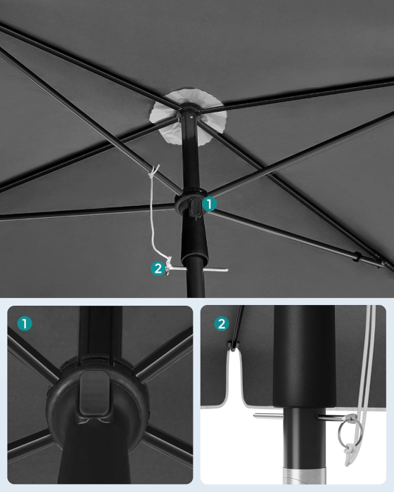 Umbrela terasa sau gradina reglabila, inclinare 2 directii, protectie UV UPF 50+, husa inclusa, 230x150 cm, gri [5]