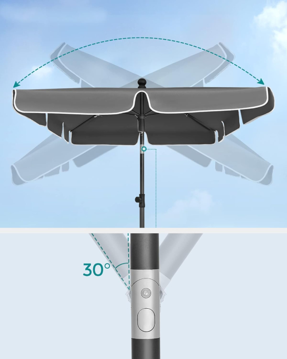 Umbrela terasa sau gradina reglabila, inclinare 2 directii, protectie UV UPF 50+, husa inclusa, 230x150 cm, gri [8]