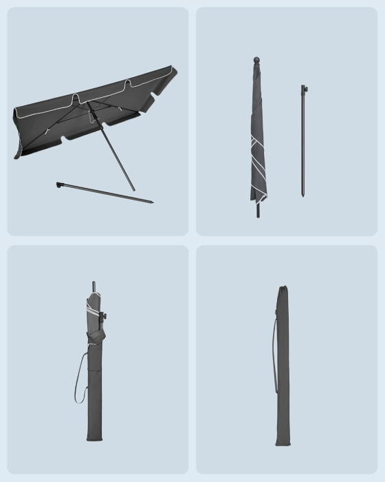 Umbrela terasa sau gradina reglabila, inclinare 2 directii, protectie UV UPF 50+, husa inclusa, 230x150 cm, gri [2]