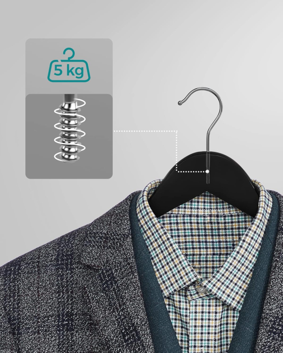 SONGMICS Umerase lemn set 10 bucati, cu bara pantalon antialunecare, carlig rotativ 360°, 45x23 cm, negru [4]